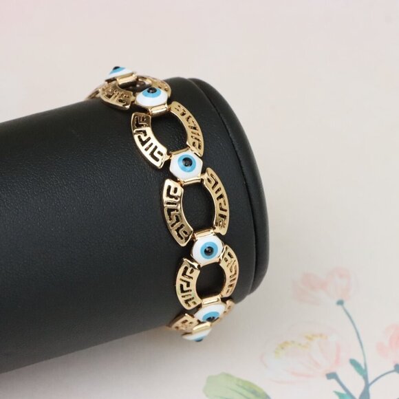 "Rose Gold Evil Eye Bracelet with Geometric Links, XPBL1013 - Picture 8 of 12